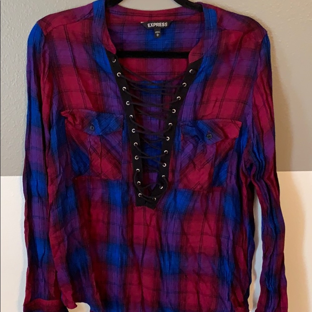 Long Sleeve Plaid Print Top